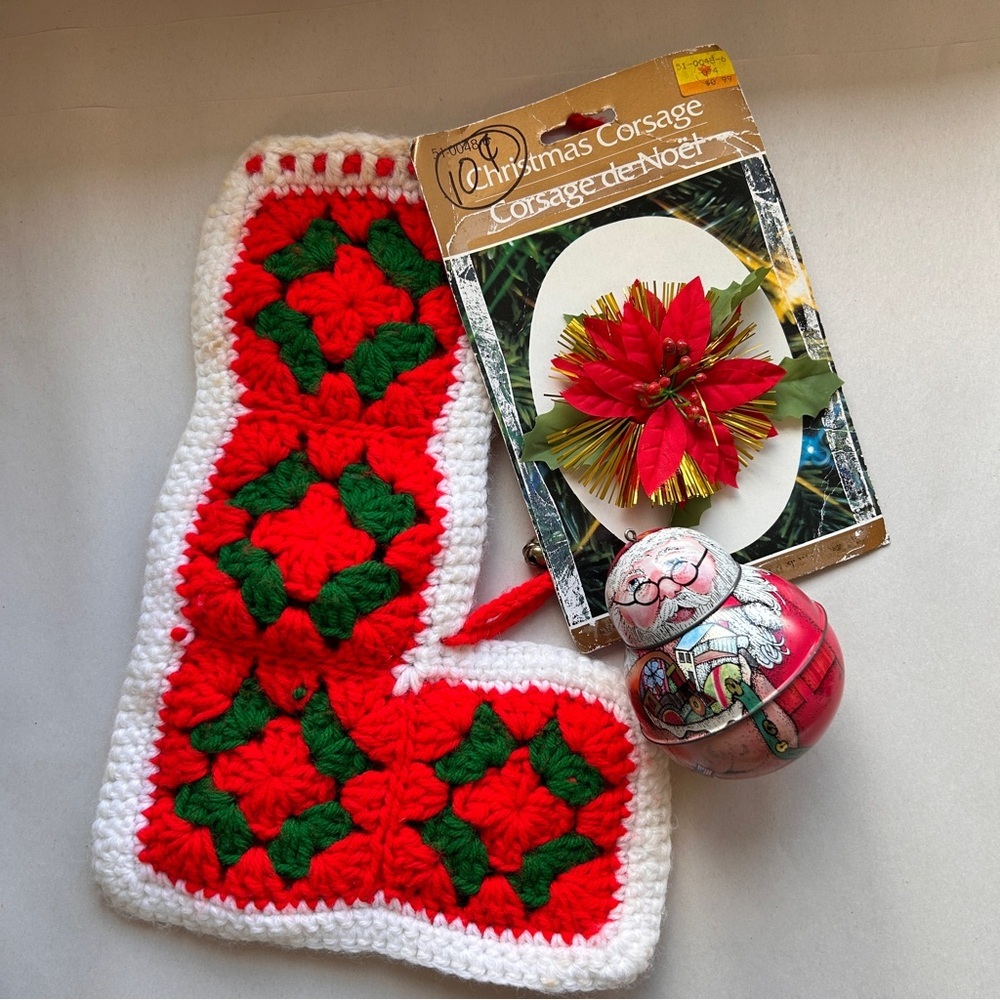 Vintage Retro Christmas Decor Lot of 3 Stocking Broach Ornament Nostalgic *READ